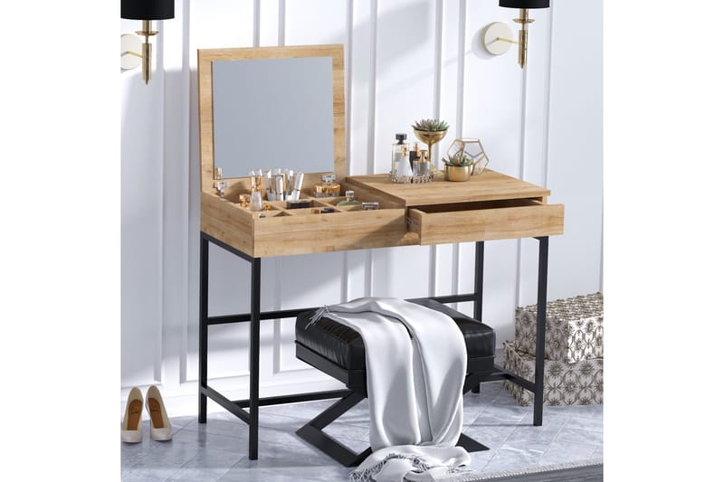 Make-up Table Eik|Svart - Sminkebord med speil - Sminkebord & toalettbord