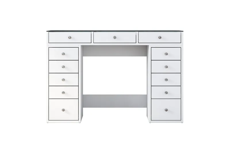 Ramender Sminkebord med Oppbevaring Bordplate i Glass 120 cm - Hvit - Møbler - Bord - Sminkebord & toalettbord