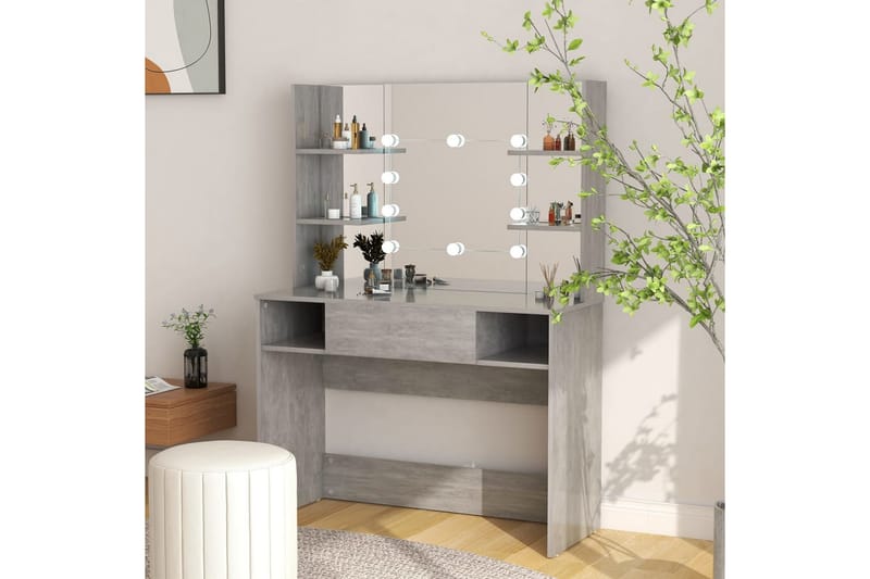 Sminkebord med LED-lys 100x40x135 cm MDF betonggrå - Grå - Møbler - Bord - Sminkebord & toalettbord