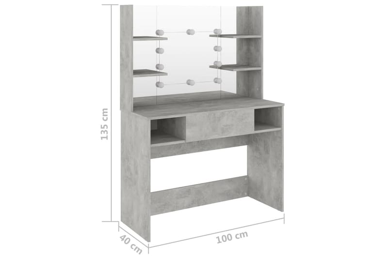 Sminkebord med LED-lys 100x40x135 cm MDF betonggrå - Grå - Sminkebord & toalettbord