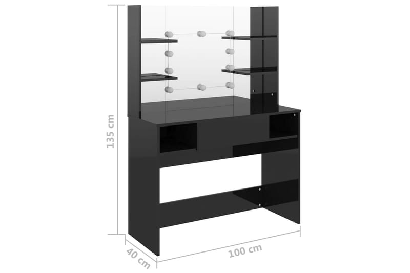 Sminkebord med LED-lys 100x40x135 cm MDF blank svart - Svart - Sminkebord & toalettbord