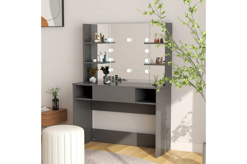 Sminkebord med LED-lys 100x40x135 cm MDF grå - Grå - Møbler - Bord - Sminkebord & toalettbord