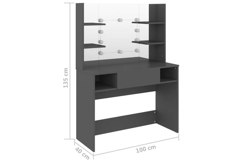 Sminkebord med LED-lys 100x40x135 cm MDF grå - Grå - Møbler - Bord - Sminkebord & toalettbord