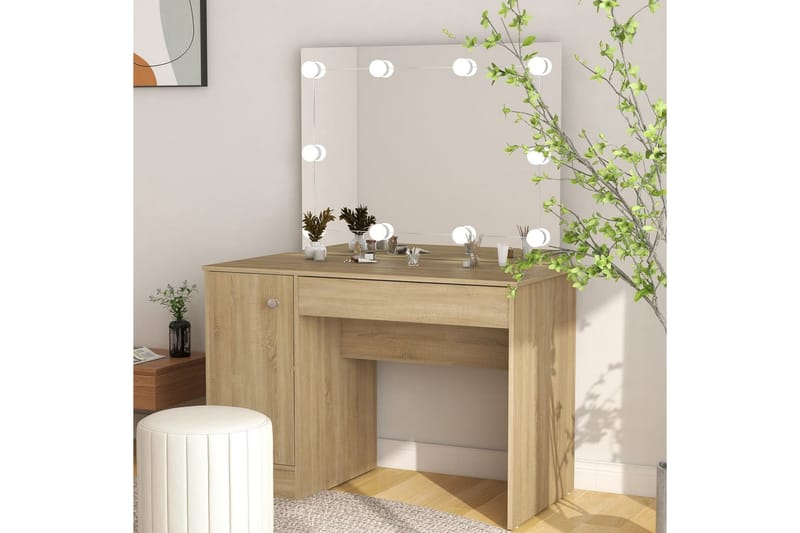 Sminkebord med LED-lys 110x55x145 cm MDF eik - Brun - Møbler - Bord - Sminkebord & toalettbord