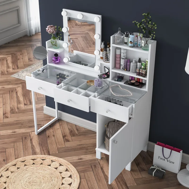 Sminkebord Wallxpert Hyla BJ139 (120 x 136,8 x 40 cm) Hvit - Hvit - Møbler - Bord - Sminkebord & toalettbord