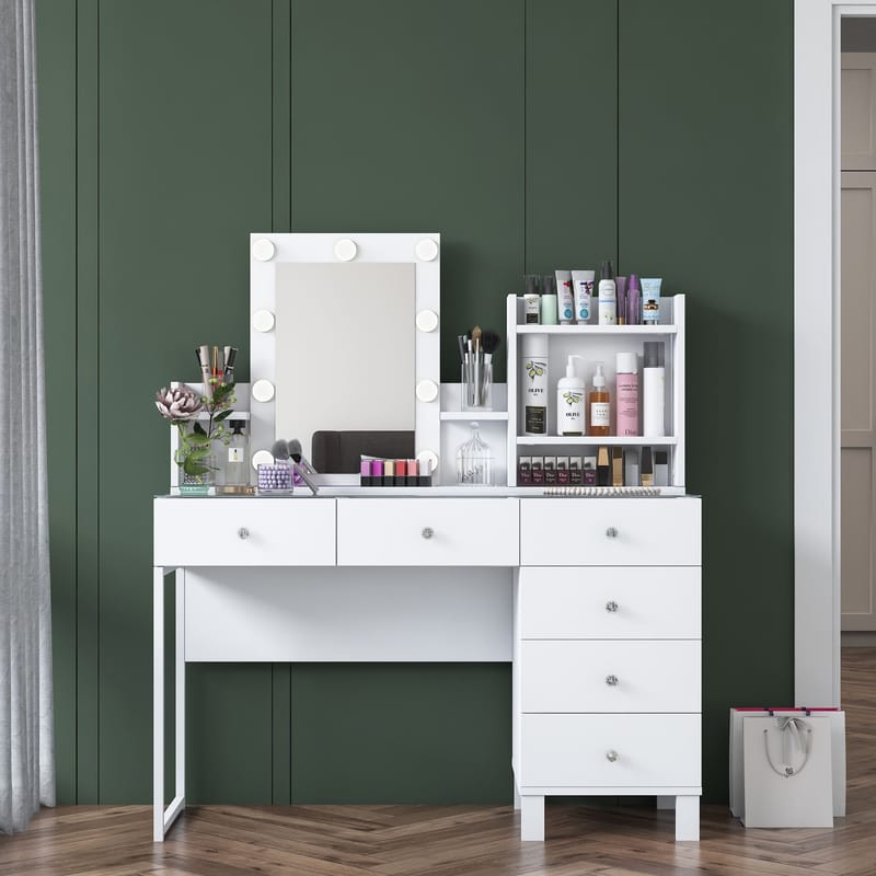 Sminkebord Wallxpert Hyla BJ141 (120 x 136,8 x 40 cm) Hvit - Hvit - Møbler - Bord - Sminkebord & toalettbord