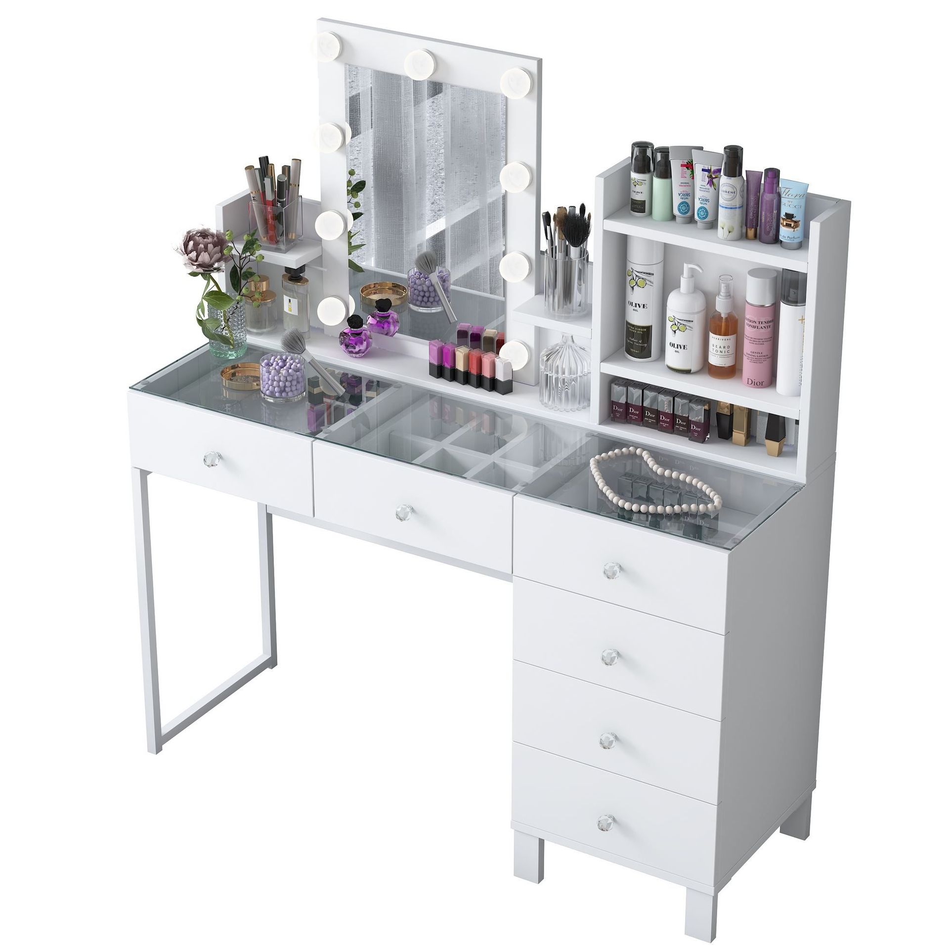 Sminkebord Wallxpert Hyla BJ141 (120 x 136,8 x 40 cm) Hvit - Hvit