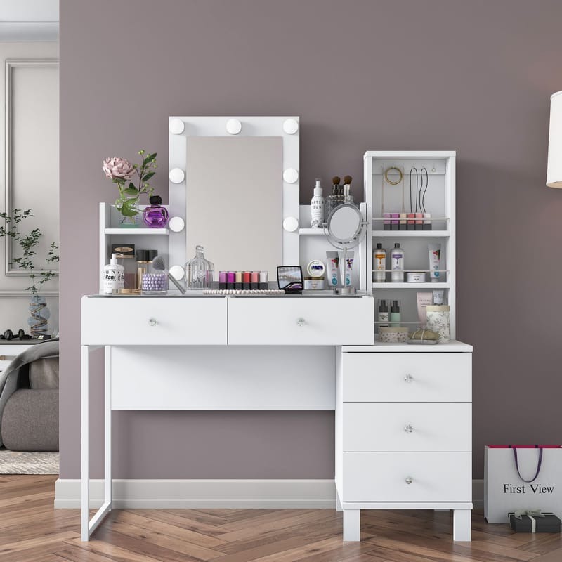 Sminkebord Wallxpert Hyla BJ153 (120 x 136,8 x 40 cm) Hvit - Hvit - Møbler - Bord - Sminkebord & toalettbord