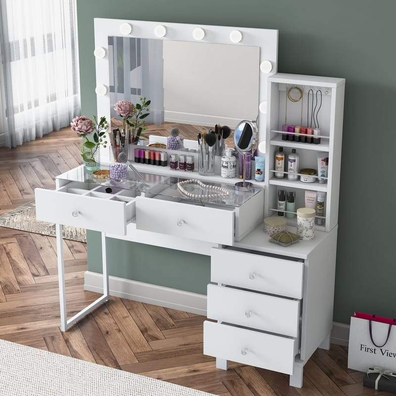 Sminkebord Wallxpert Isla-hylle BJ151 (120 x 141,8 x 40 cm) hvit - Hvit - Møbler - Bord - Sminkebord & toalettbord