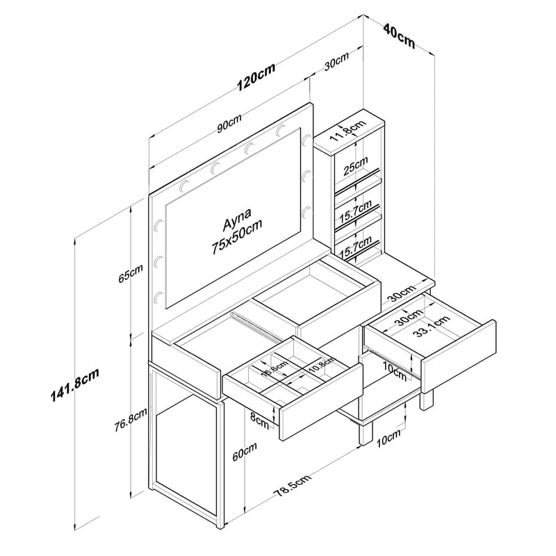 Sminkebord Wallxpert Isla-hylle BJ151 (120 x 141,8 x 40 cm) hvit - Hvit - Møbler - Bord - Sminkebord & toalettbord