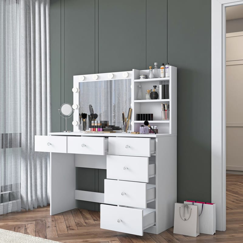 Sminkebord Wallxpert Juna BJ127 (110 x 141,8 x 40 cm) hvit - Hvit - Møbler - Bord - Sminkebord & toalettbord