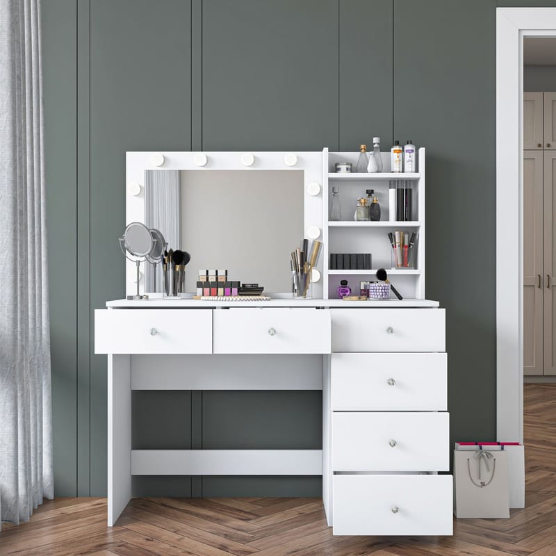 Sminkebord Wallxpert Juna BJ127 (110 x 141,8 x 40 cm) hvit - Hvit - Møbler - Bord - Sminkebord & toalettbord