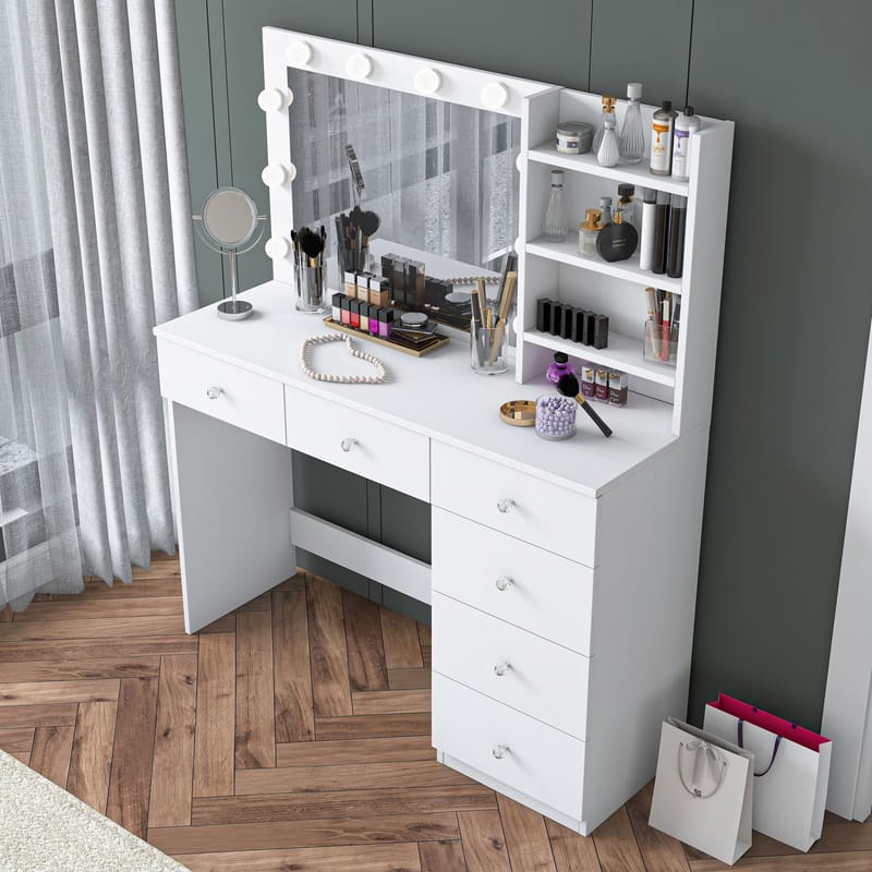 Sminkebord Wallxpert Juna BJ127 (110 x 141,8 x 40 cm) hvit - Hvit - Møbler - Bord - Sminkebord & toalettbord