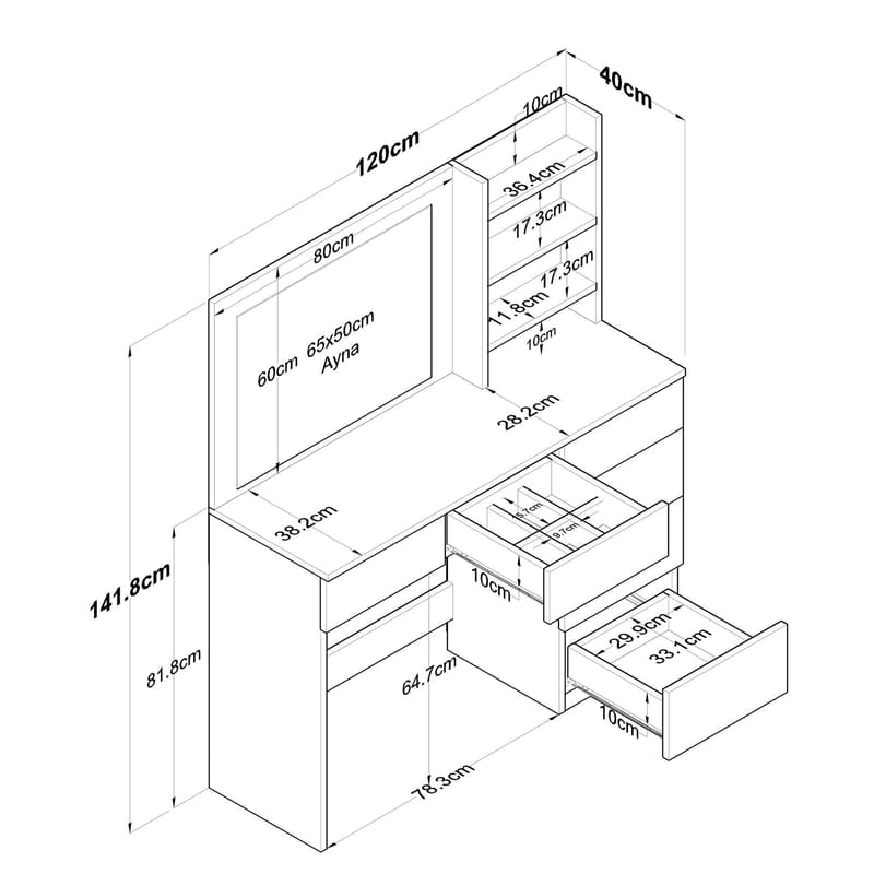 Sminkebord Wallxpert Juna BJ127 (110 x 141,8 x 40 cm) hvit - Hvit - Møbler - Bord - Sminkebord & toalettbord