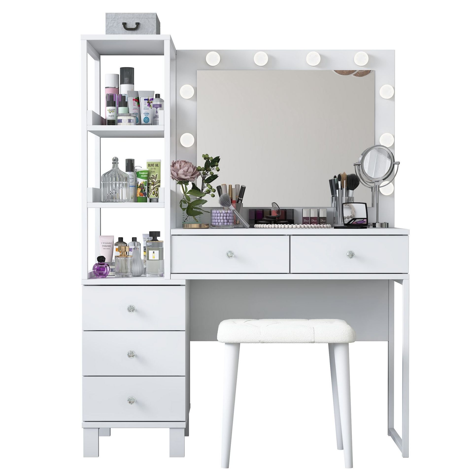 Sminkebord Wallxpert Kira-hylle BJ155 (120 x 79,8 x 44,5 cm) Hvit - Hvit