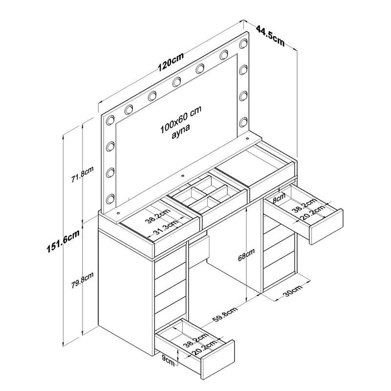 Sminkebord Wallxpert Kira hylle BJ195 (120 x 79,8 x 44,5 cm) Hvit - Hvit - Møbler - Bord - Sminkebord & toalettbord