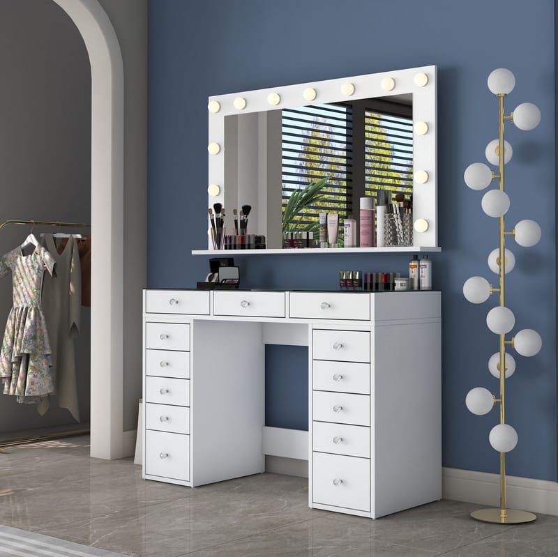 Sminkebord Wallxpert Kira Shelf BJ197 (120 x 79,8 x 44,5 cm) hvit - Hvit - Møbler - Bord - Sminkebord & toalettbord
