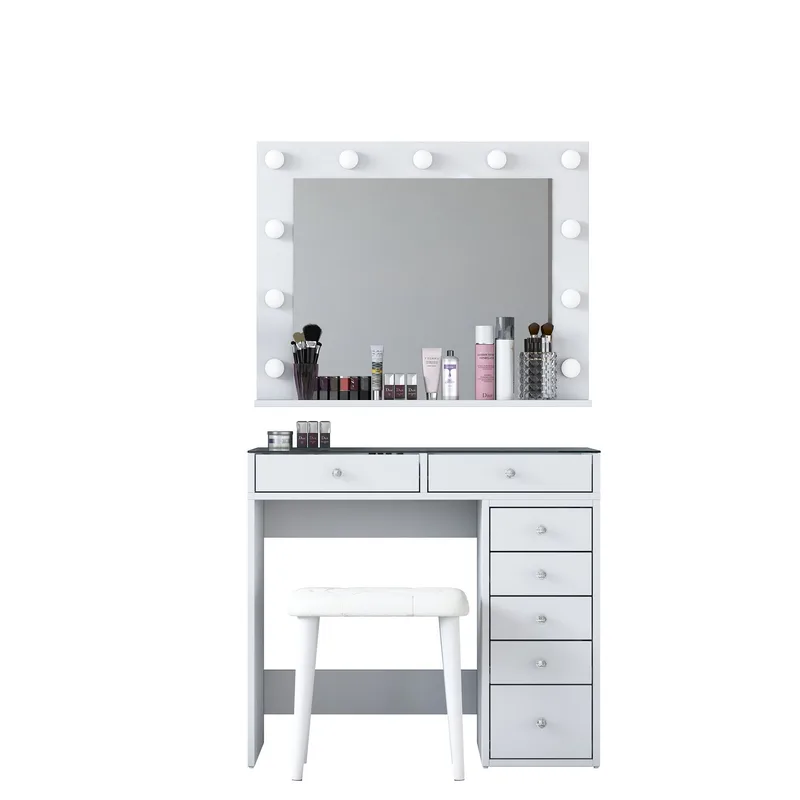 Sminkebord Wallxpert Lora-hylle (90 x 79,8 x 44,5 cm) Hvit, Hvit