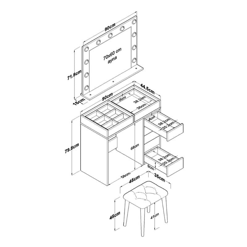 Sminkebord Wallxpert Lora-hylle (90 x 79,8 x 44,5 cm) Hvit - Hvit - Møbler - Bord - Sminkebord & toalettbord