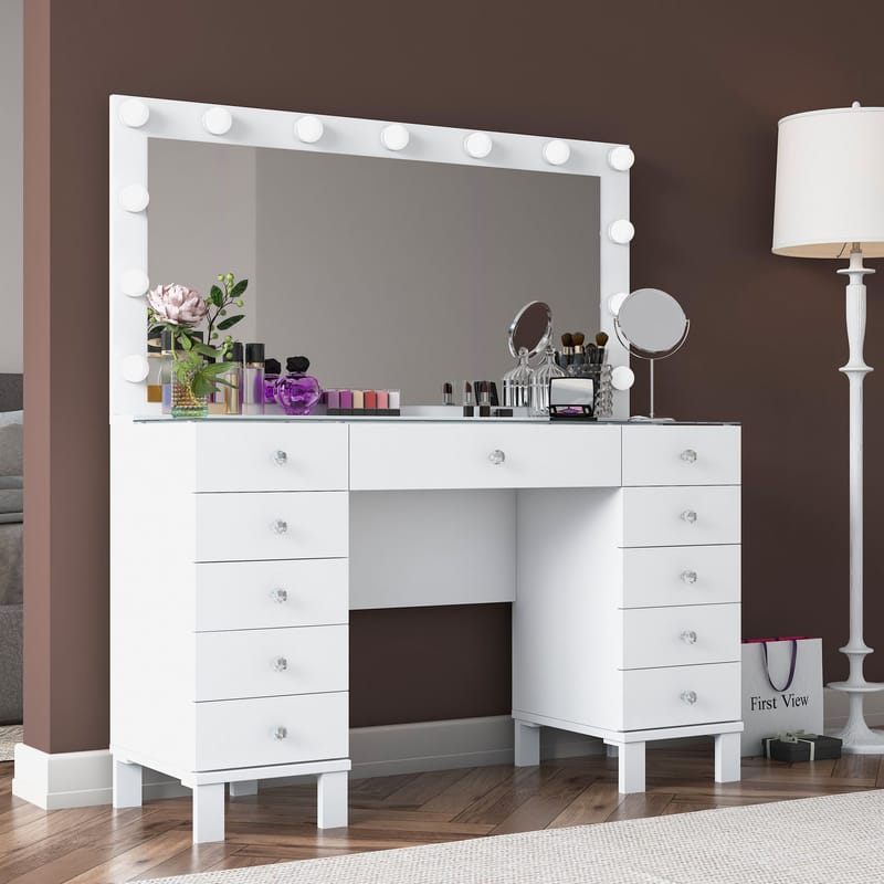 Sminkebord Wallxpert Mira Shelf BJ137 (120 x 133,6 x 40 cm) Hvit - Hvit - Møbler - Bord - Sminkebord & toalettbord