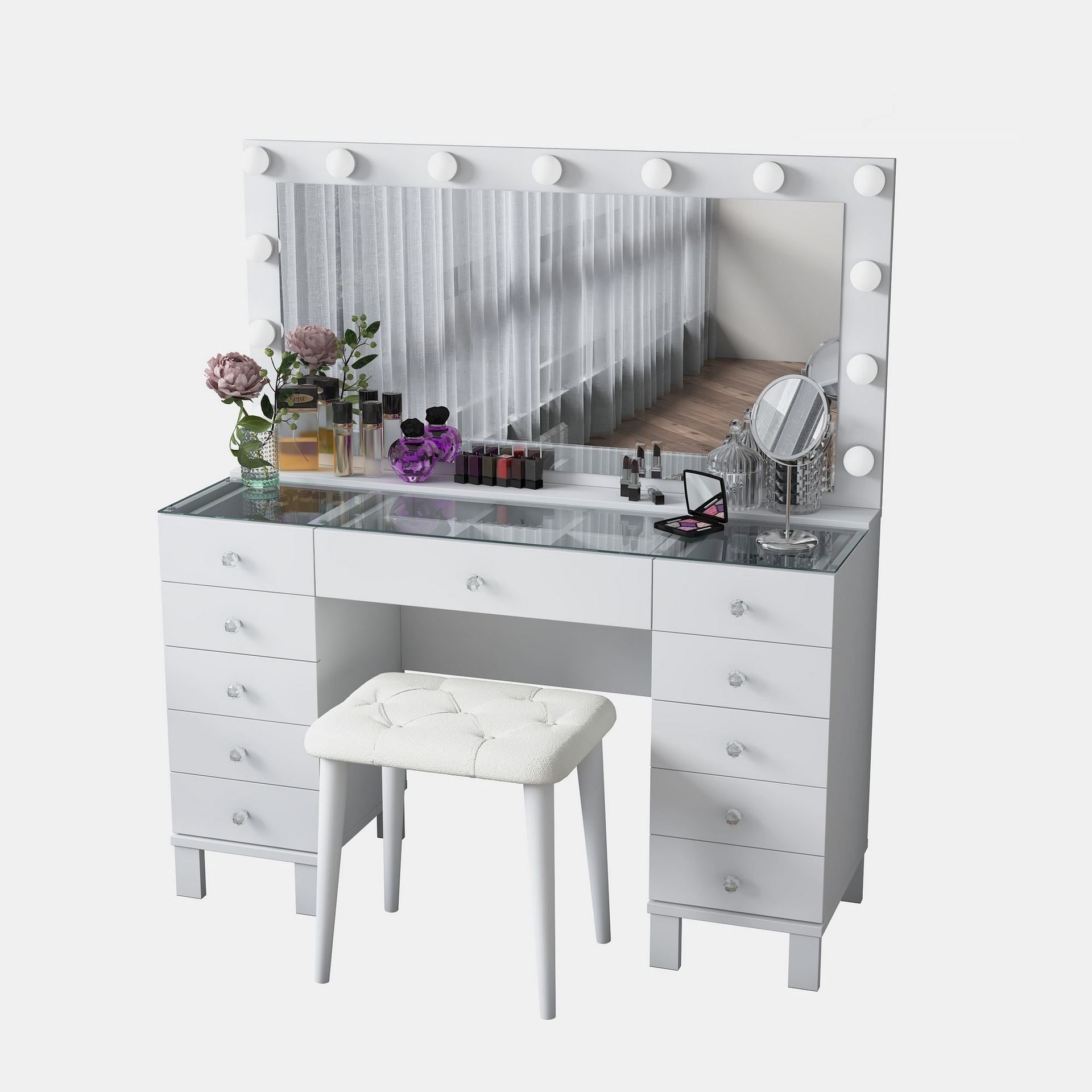 Sminkebord Wallxpert Mira Shelf BJ163 (120 x 133,6 x 40 cm) Hvit - Hvit