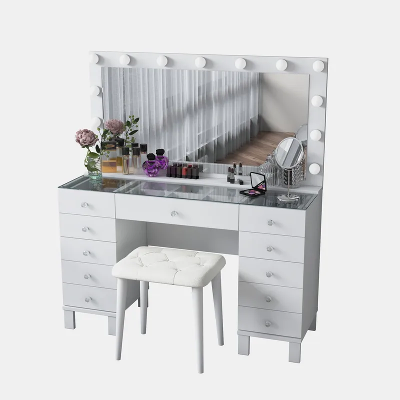 Sminkebord Wallxpert Mira Shelf BJ163 (120 x 133,6 x 40 cm) Hvit, Hvit