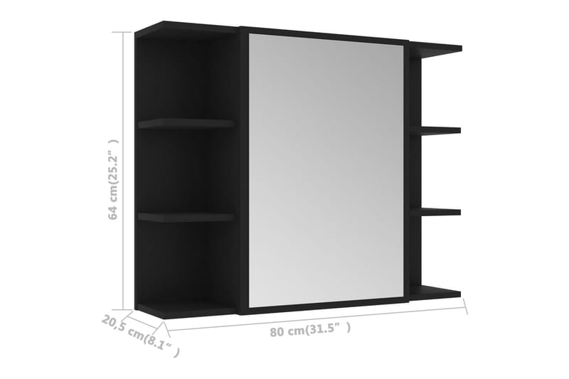 Speilskap til baderom svart 80x20,5x64 cm sponplate - Svart - Møbler - Bord - Sminkebord & toalettbord