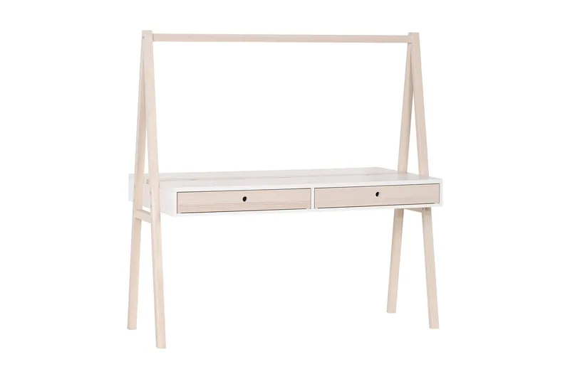 Spot Skrivebord med Oppbevaring og Hyller i Tre, Hvit|Beige