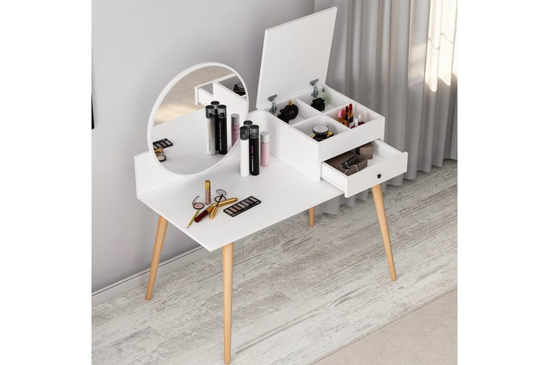 Straat Sminkebord 120x96 cm Hvit - Hanah Home - Møbler - Bord - Sminkebord & toalettbord - Sminkebord med speil