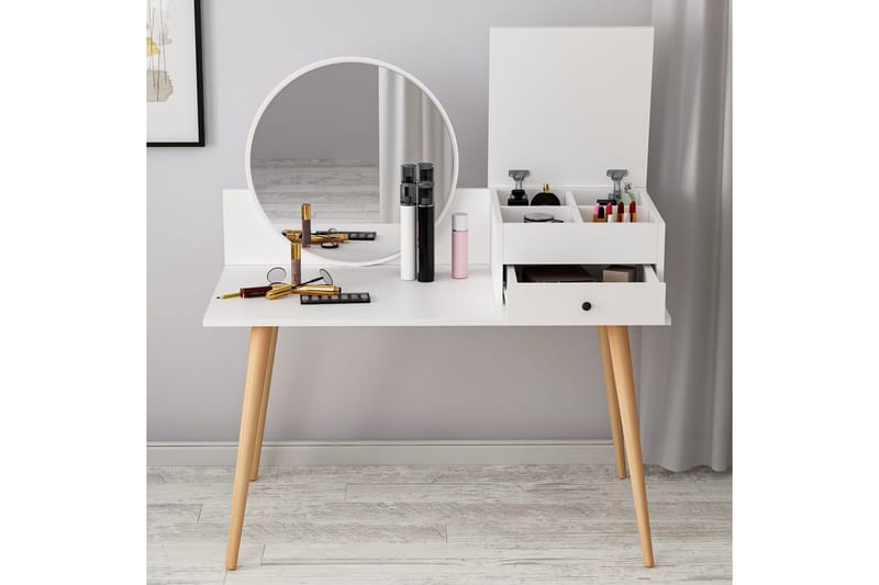 Straat Sminkebord 120x96 cm Hvit - Hanah Home - Møbler - Bord - Sminkebord & toalettbord - Sminkebord med speil