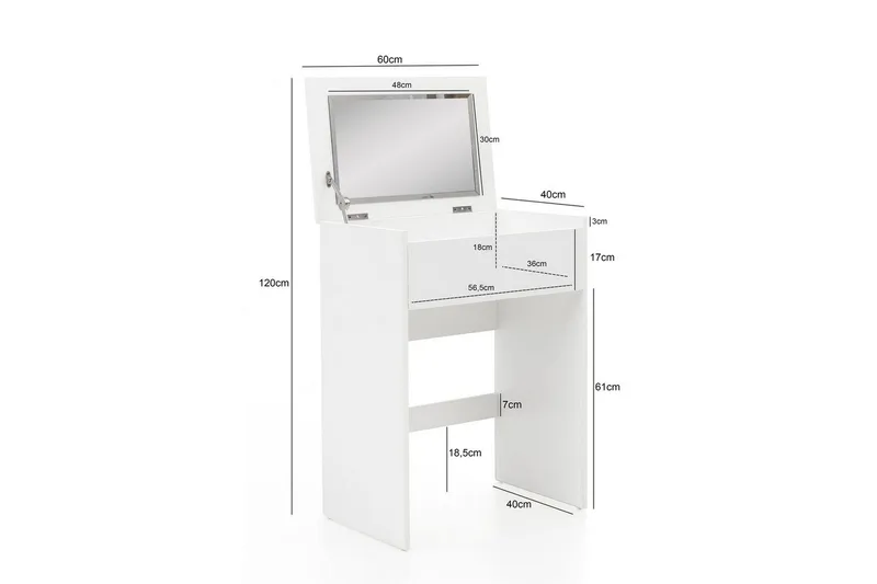 Sminkebord Wohnling Lagring for Osmetisk hvit med speilkrakk klassisk moderne - Møbler - Bord - Sminkebord & toalettbord - Sminkebord med speil