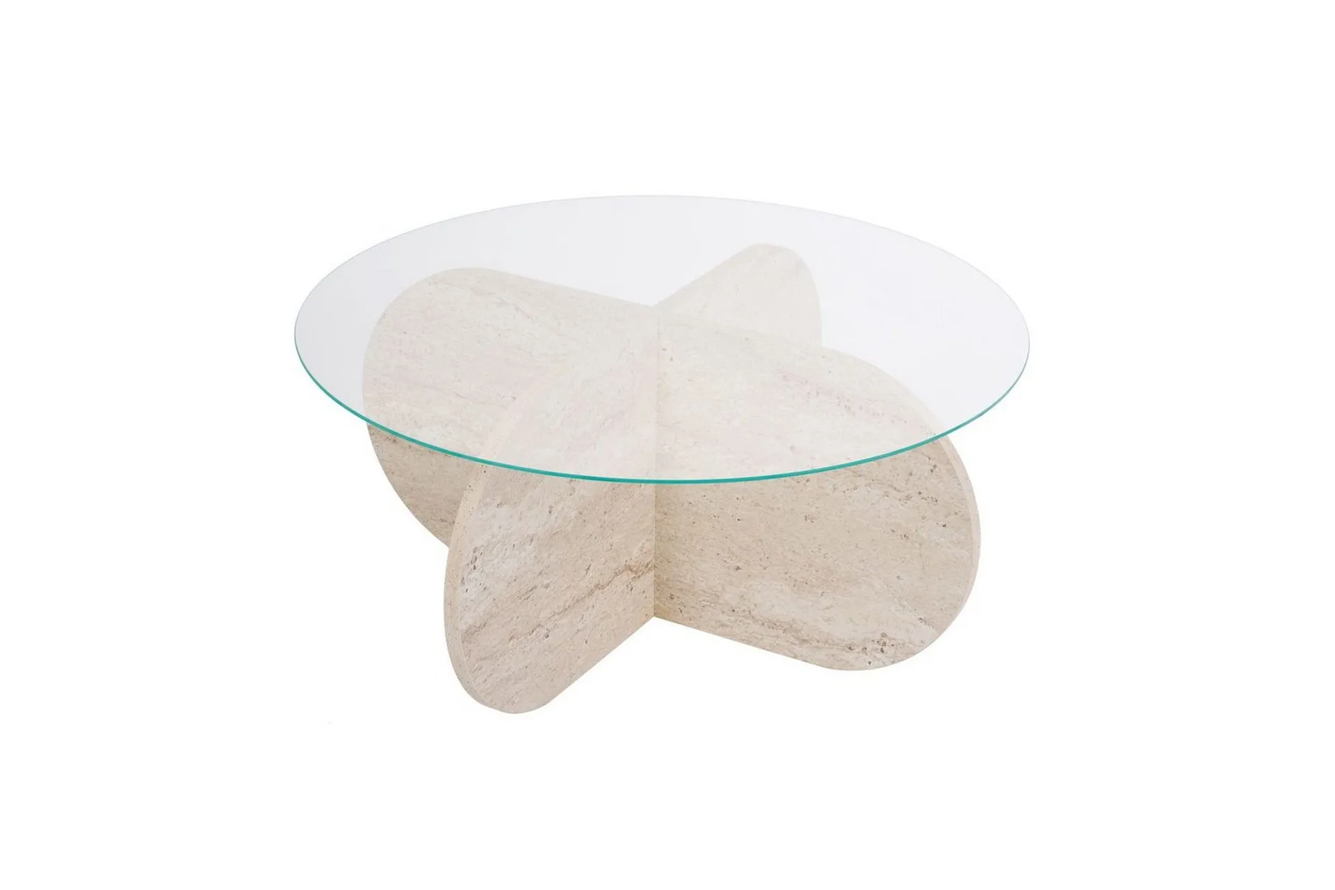 Sofabord Aeris 75 cm med Glassplate - Travertin / Transparent