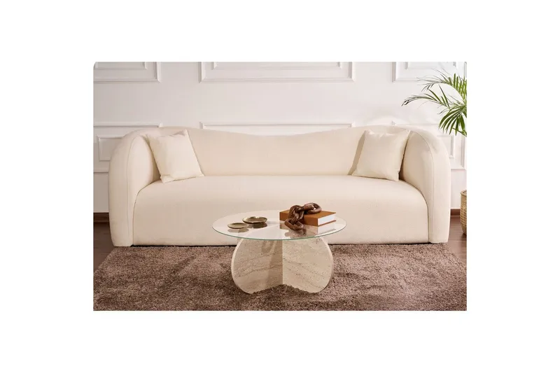 Sofabord Aeris 75 cm med Glassplate - Travertin / Transparent - Møbler - Bord - Sofabord