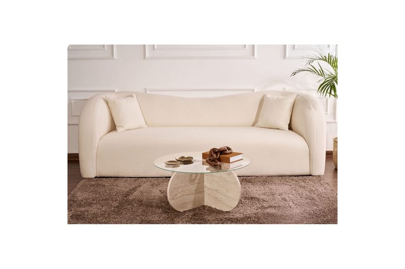 Sofabord Aeris 75 cm med Glassplate - Travertin / Transparent - Møbler - Bord - Sofabord