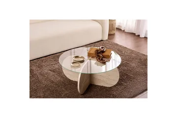 Sofabord Aeris 75 cm med Glassplate - Travertin / Transparent - Møbler - Bord - Sofabord