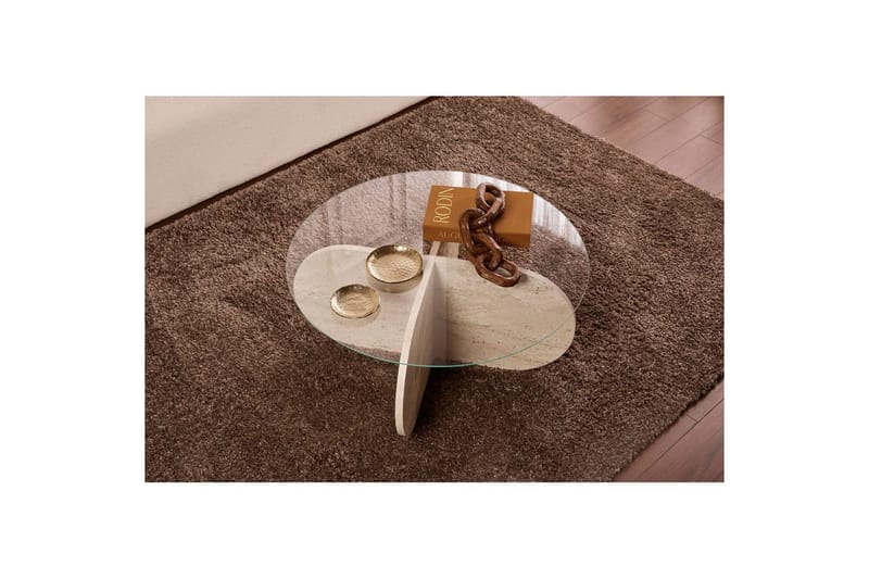 Sofabord Aeris 75 cm med Glassplate - Travertin / Transparent - Møbler - Bord - Sofabord