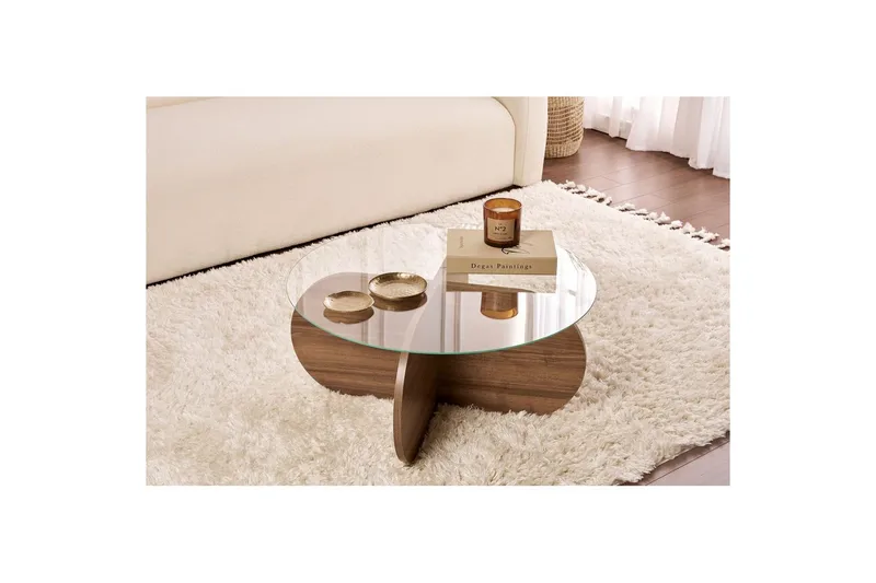 Sofabord Aeris 75 cm med Glassplate - Valnøtt / Transparent - Møbler - Bord - Sofabord