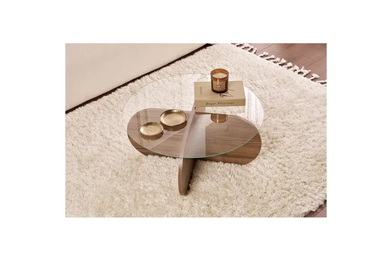 Sofabord Aeris 75 cm med Glassplate - Valnøtt / Transparent - Møbler - Bord - Sofabord