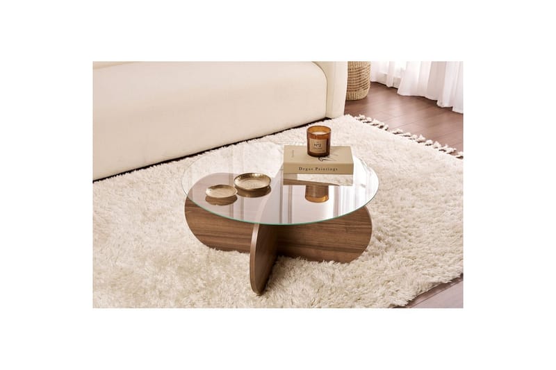 Sofabord Aeris 75 cm med Glassplate - Valnøtt / Transparent - Møbler - Bord - Sofabord