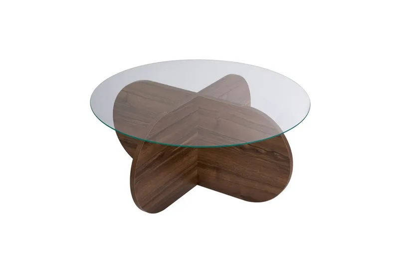 Sofabord Aeris 75 cm med Glassplate, Valnøtt / Transparent