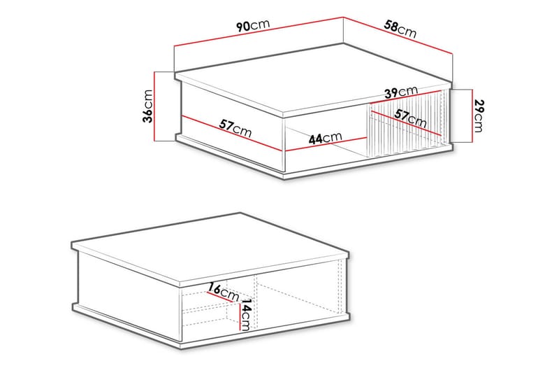 Aldbrough Sofabord 90 cm med Oppbevaring Hylle + Skuff - Tre/Svart - Møbler - Bord - Sofabord