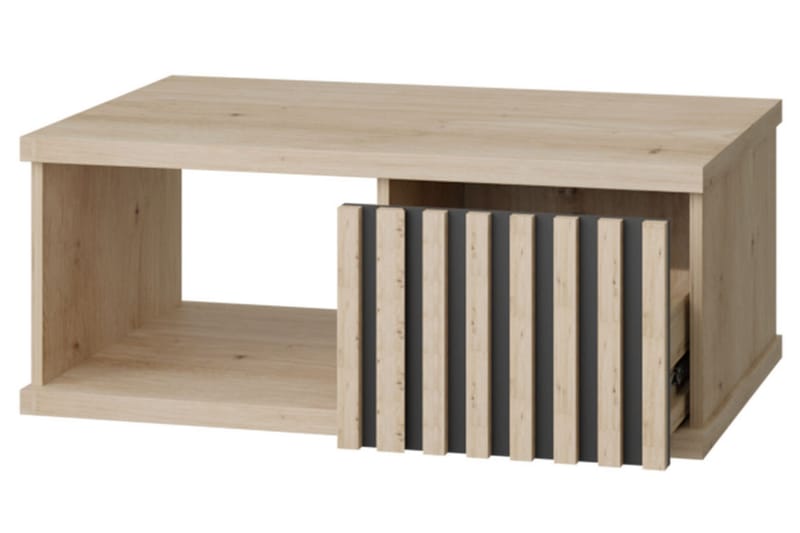 Aldbrough Sofabord 90 cm med Oppbevaring Hylle + Skuff - Tre/Svart - Møbler - Bord - Sofabord