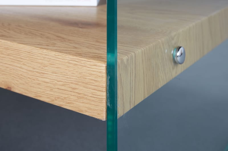 Aldreda Sofabord 110 cm med Oppbevaringshylle - Glass/Natur/Brun - Sofabord