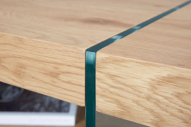 Aldreda Sofabord 110 cm med Oppbevaringshylle - Glass/Natur/Brun - Møbler - Bord - Sofabord