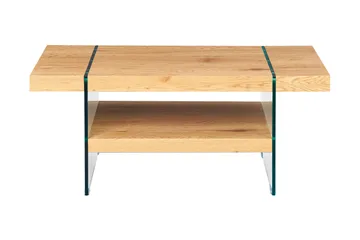 Aldreda Sofabord 110 cm med Oppbevaringshylle - Glass/Natur/Brun - Møbler - Bord - Sofabord