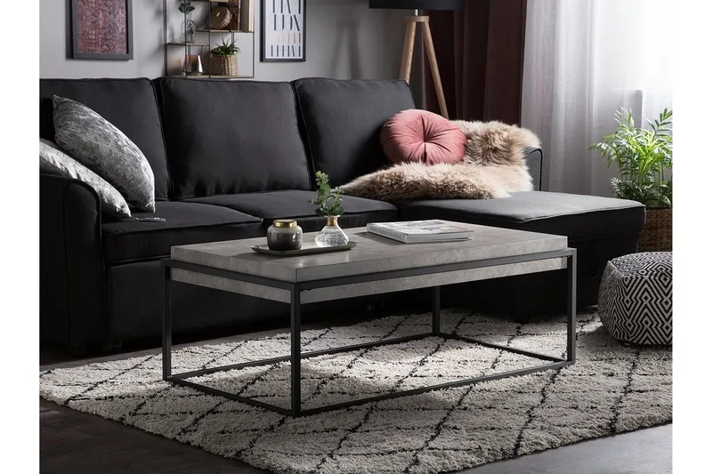Altos Rektangulært Sofabord 64 cm i Tre og Metall med Betongeffekt - Grå - Møbler - Bord - Sofabord
