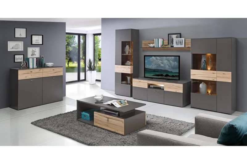 Ameysford Sofabord 120 cm med Oppbevaringshylle + Skuff - Grå/Brun - Møbler - Bord - Sofabord