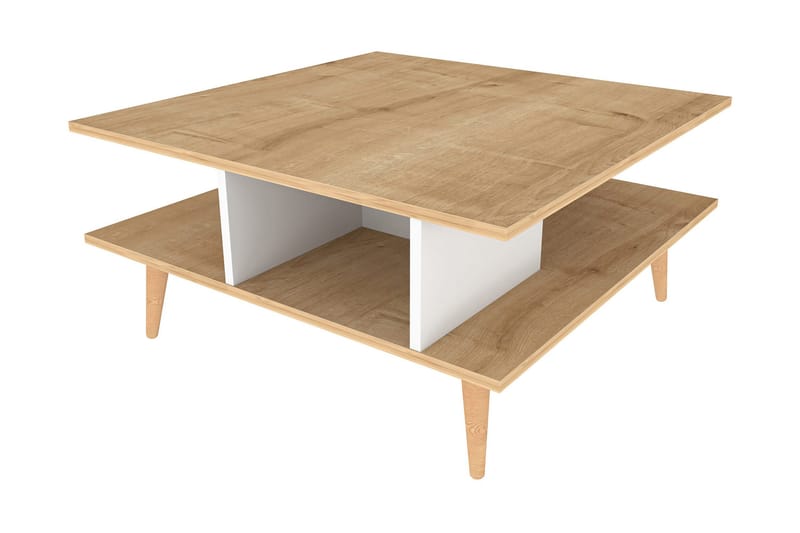 Andifli 89 cm Firkantet Sofabord med Hyller i Eik - Beige - Møbler - Bord - Sofabord
