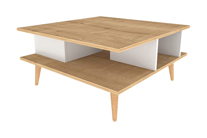 Andifli 89 cm Firkantet Sofabord med Hyller i Eik, Beige