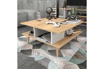 Andifli 89 cm Firkantet Sofabord med Hyller i Eik - Beige - Møbler - Bord - Sofabord